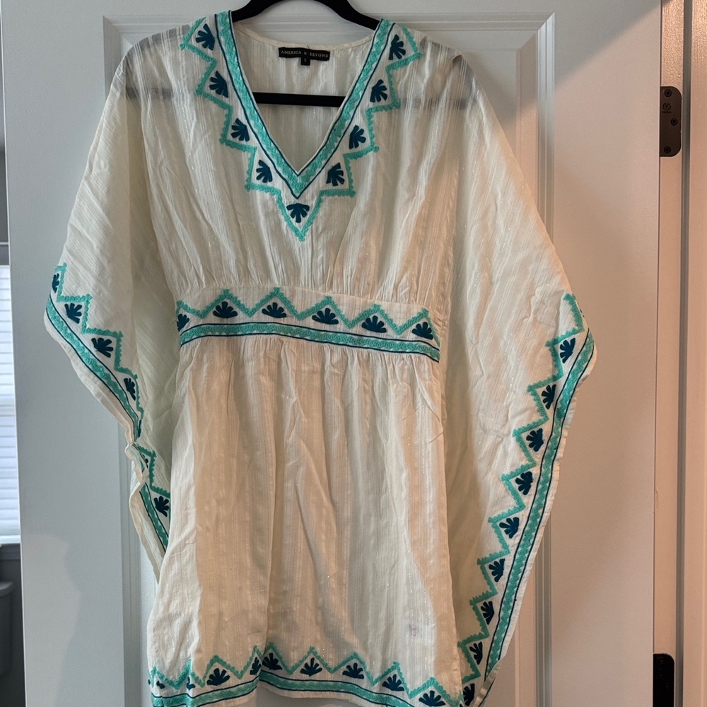 America and Beyond Embroidered V-Neck Kaftan